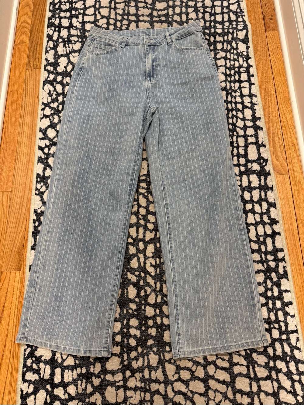 Missguided Light Blue Pinstripe Wide-Leg Jeans
